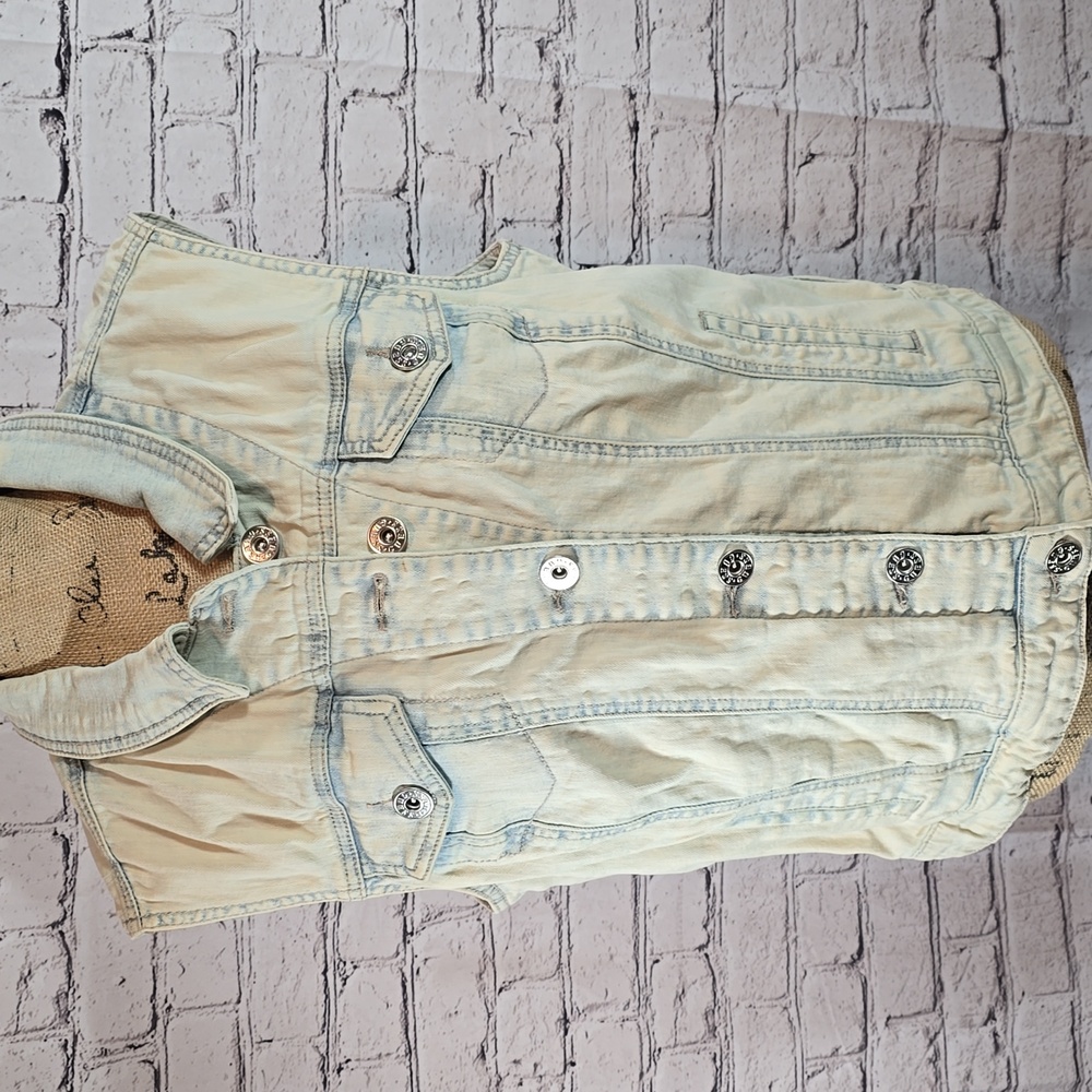 Guess Acid Washed Light Blue Denim Vest Size Large